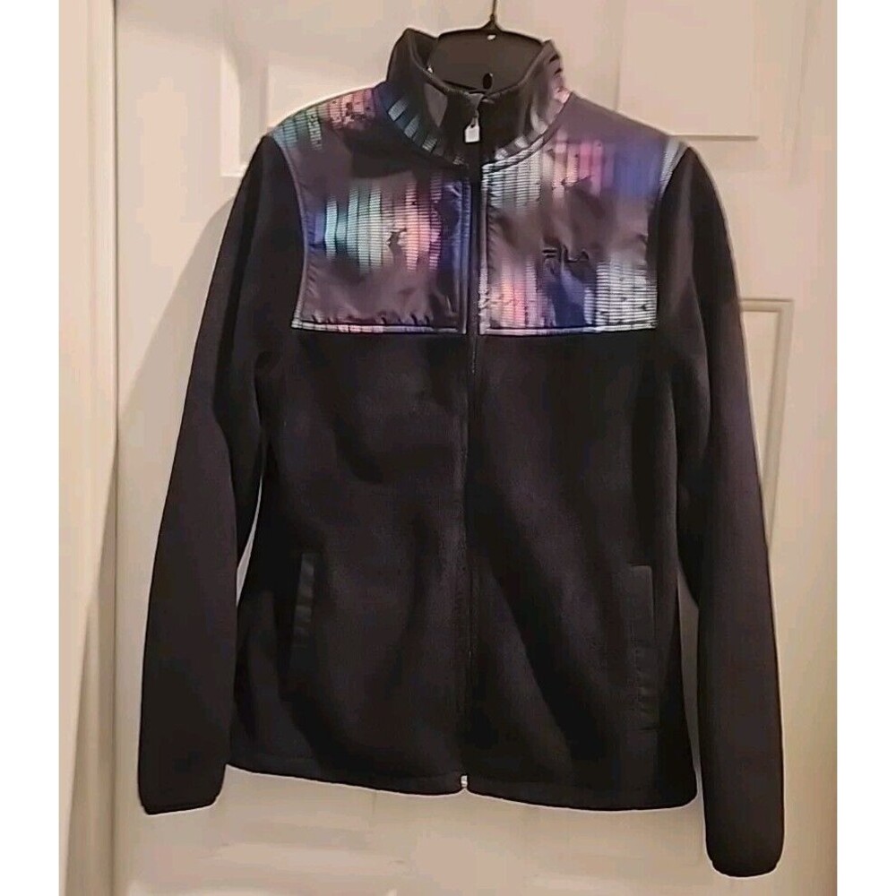 Fila Jacket Womens XS Black Rainbow Sport Soft Plush Fleece Full Zip Outdoor - Picture 1 of 10